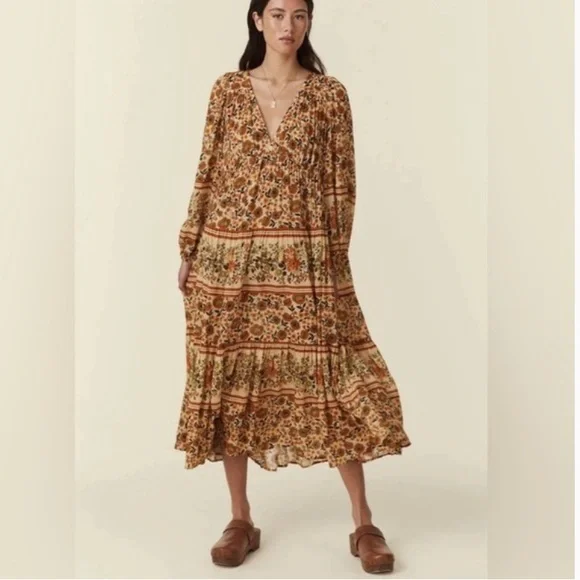 Spell | Dresses | Spell Impala Lily Midi Dress Sunflower Floral Boho Tiered Long  Sleeve Sz Xs | Poshmark